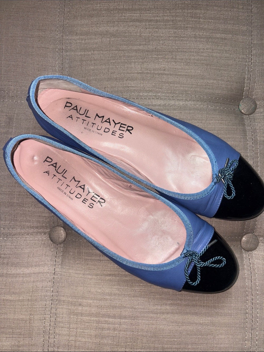 Paul Mayer Blue Ballet Flats with Black Cap Toe